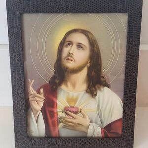 ITALY Lizard Skin LEATHER FRAME JESUS CHRIST Orig Vintage Fine Art Print Antique